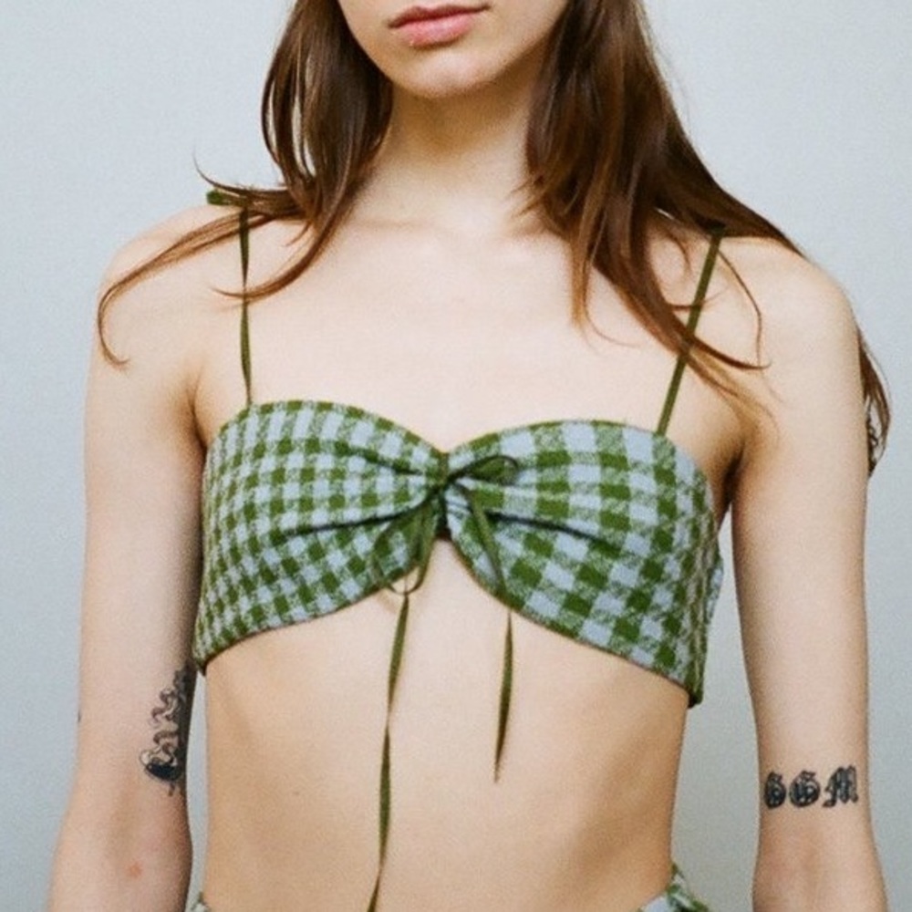 Maryam Nassir Zadeh Green Checkered Crop Top